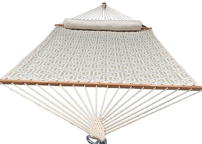 Stylish White Printing Tropical Island Canvas Hammock With Stand Portable Collapsible