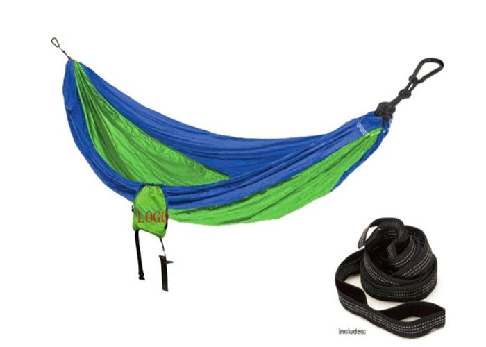 Blue Green Parachute Nylon Hammock With Suspension System Backpack 114 Inches