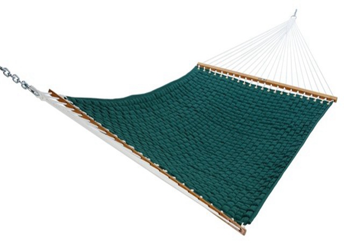 Outdoor Solution Dyed All Weather Green Soft Weave Hammock Comfort With Solid Woodbar
