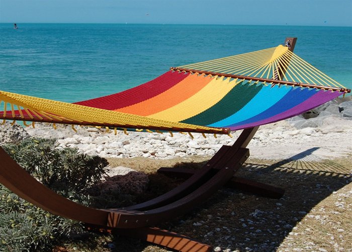 Patio Rainbow Caribbean Style Hammock , Soft Spun Polyester Caribbean Rope Hammock