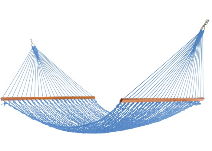 All Weather Travel Simple Rope Hammock With Solid Hardwood Bars Blue All Weather