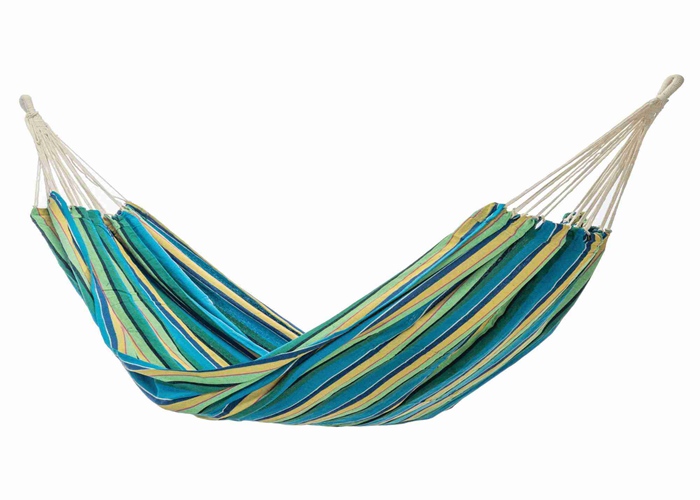 Comfortable Two Person Brazilian Double Hammock Camping Yellow Blue Green Stripe