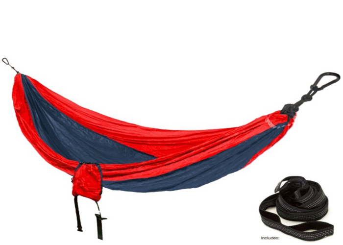 Jungle Survival Single Camping Parachute Nylon Hammock , Portable Hammock Bed Red Navy