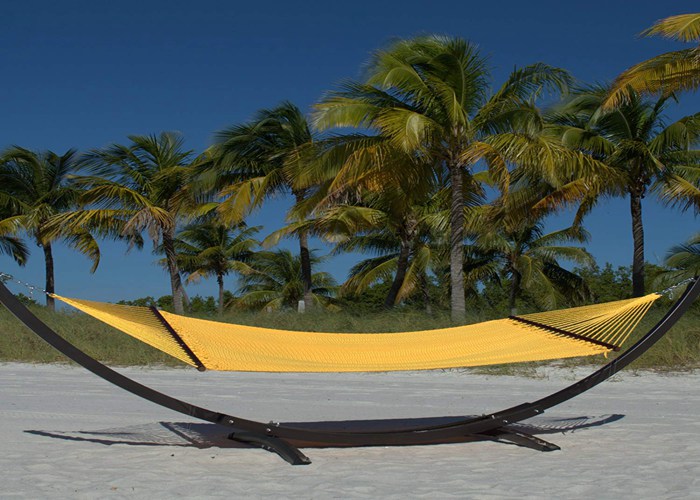 Indoor Otdoor Room Large Yellow Tight Weave Hammock With Wood Spreader 55 Inches Wide