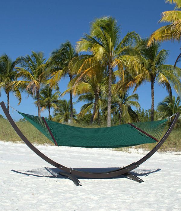 Extra Large Bow Green Caribbean Style Hammock Outdoor Portable , Heavy Duty Rope Hammock
