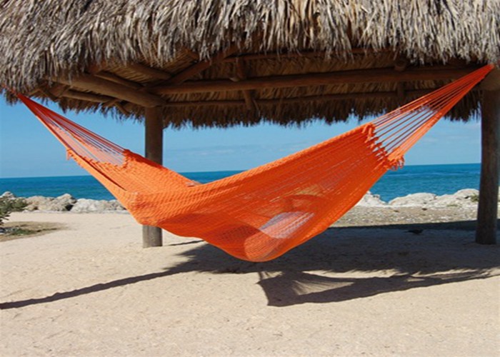 Comfortable Hand Woven Mayan Hammock For 2 , Fade Resistant Orange Unique Style Hammock