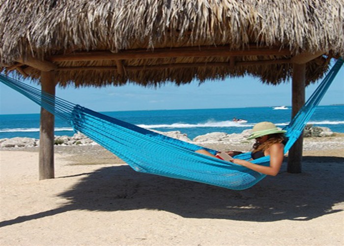 Handwoven Hand Woven Mayan Hammock Double Size , All Weather Light Blue Beach Hammock
