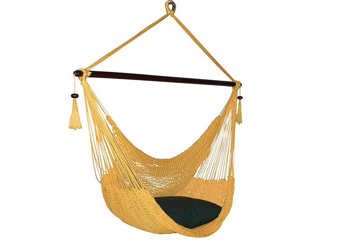 Yellow Outdoor Comfortable Caribbean Hammock Chair , Rope Swing Hammock Chair Fade Resistant